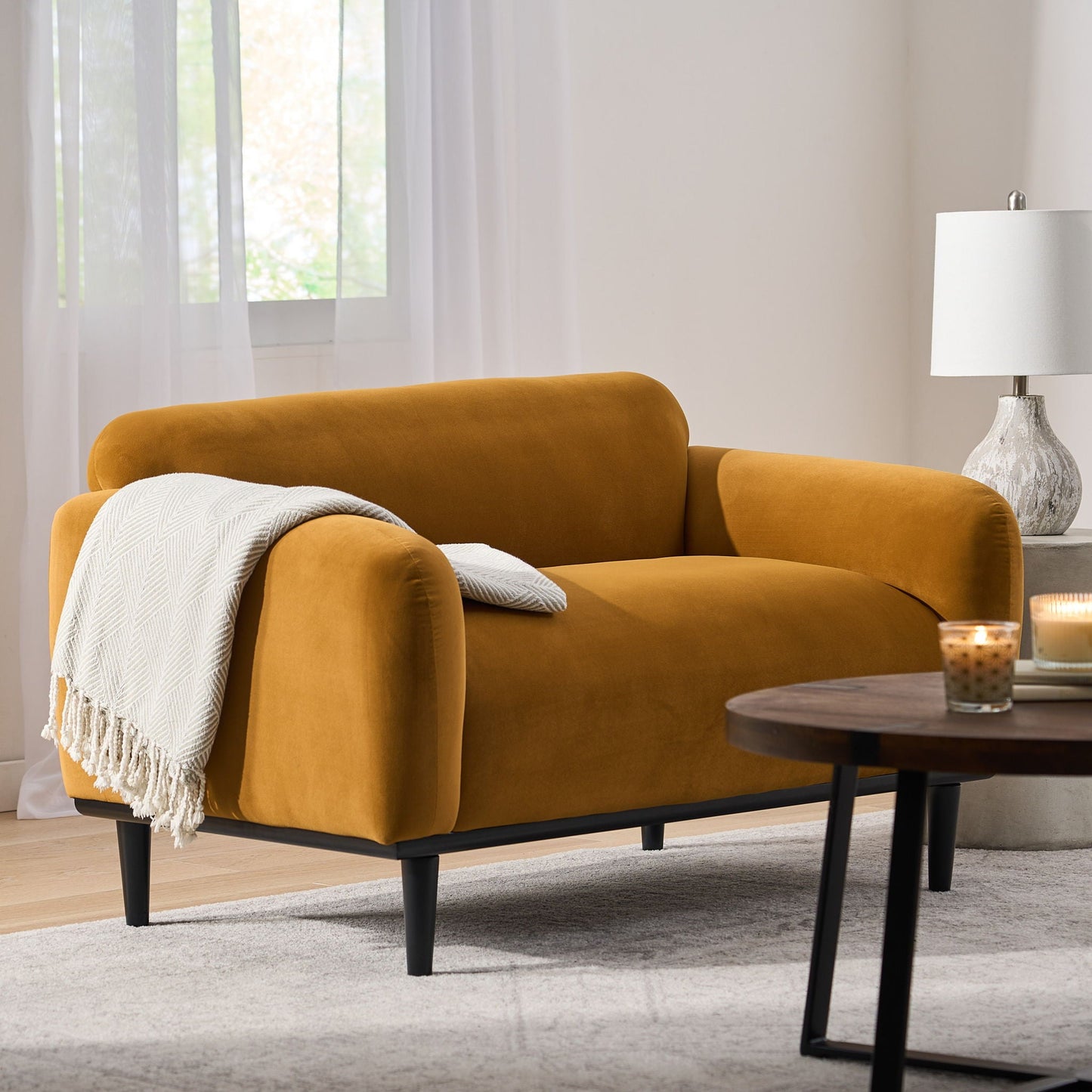 Sway - Upholstered Loveseat With Wood Legs And Round Arms Noble House