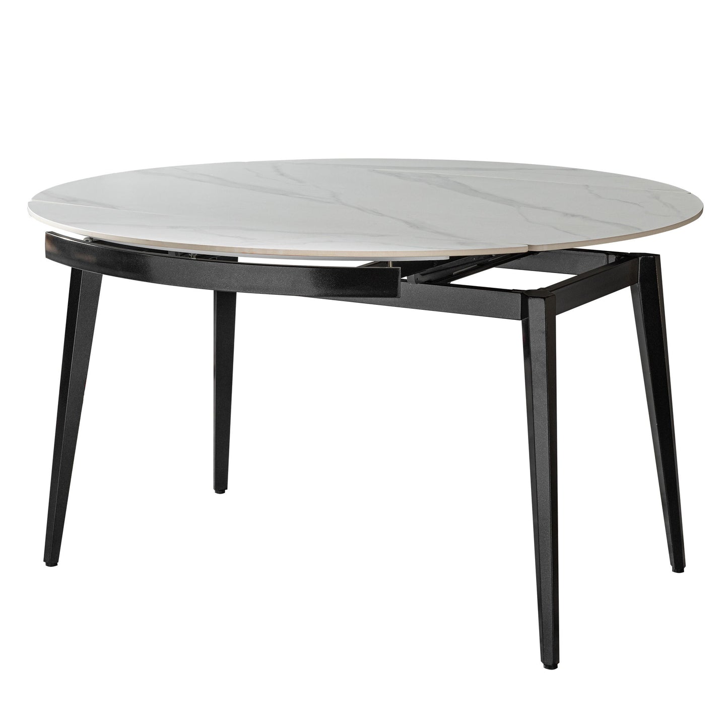 Modern Extendable Round Dining Table With Sintered Stone Top - White / Black Home Essentials