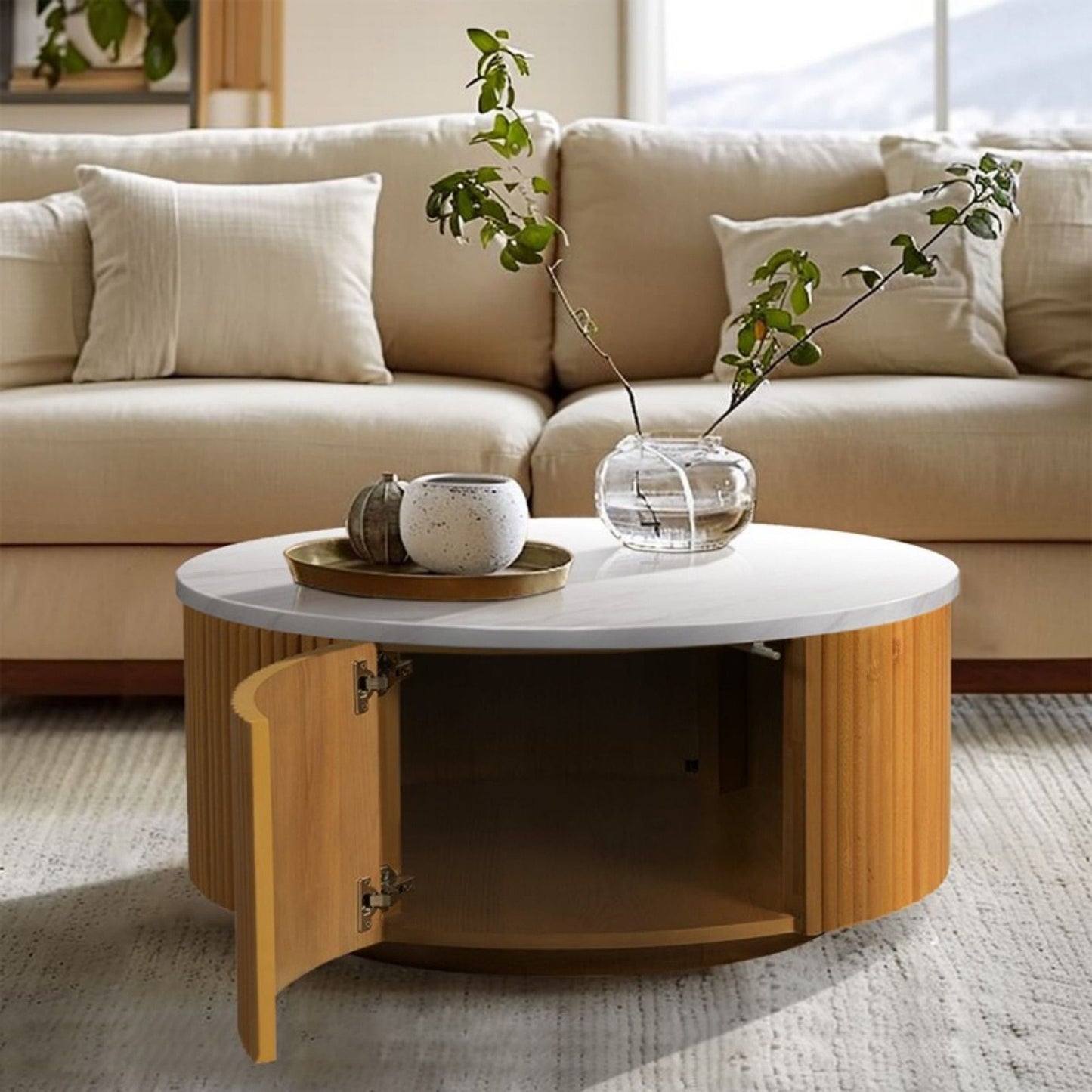 Round Coffee Table With Storage - Natural / White JLA