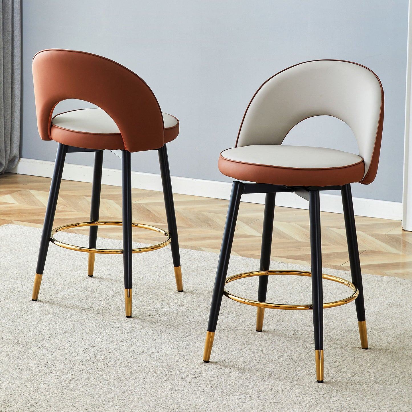 Upholstered Rotatable Bar Chair With Metal Legs For Dining Room Home Essentials