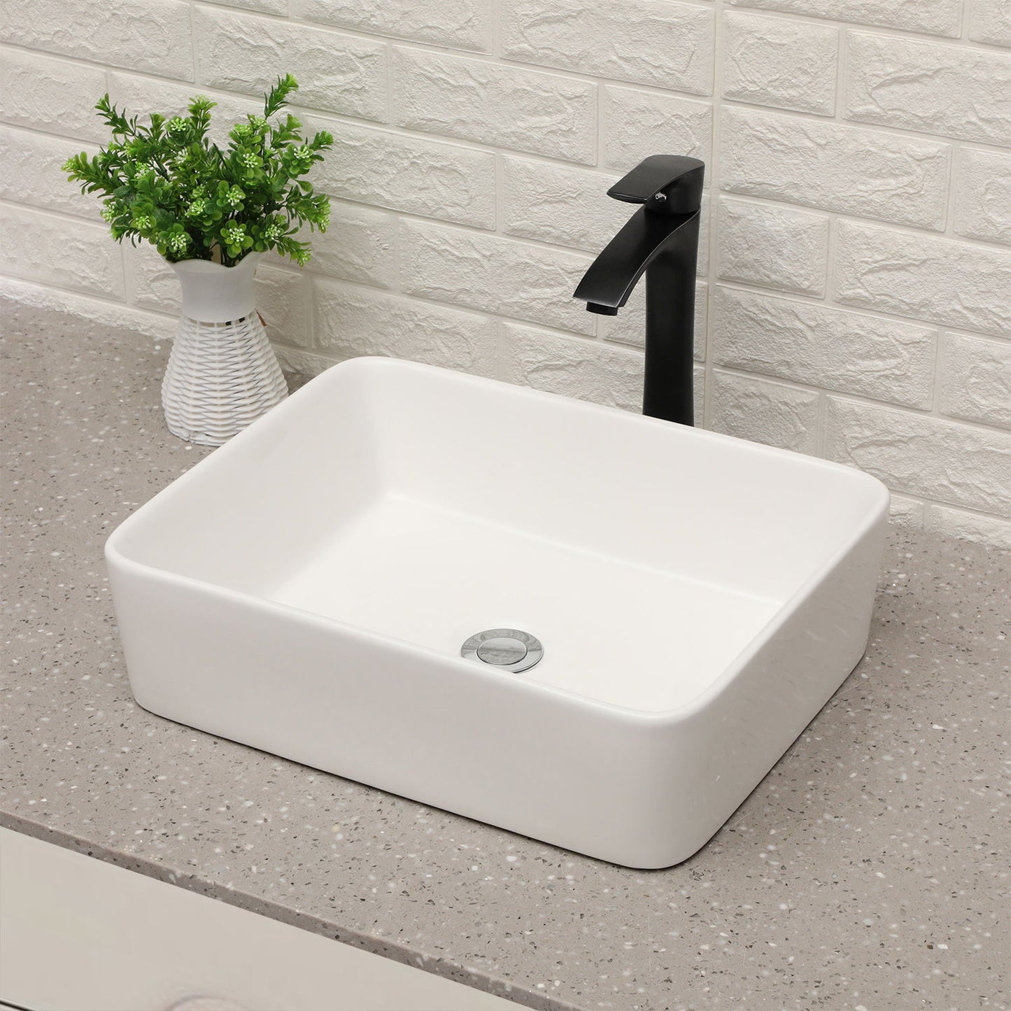 19" 5" Bathroom Sink Combo Rectangular Vessel Vanity Set With Faucet Drop In Ready Ceramic Basin - White / Black Daily Nest