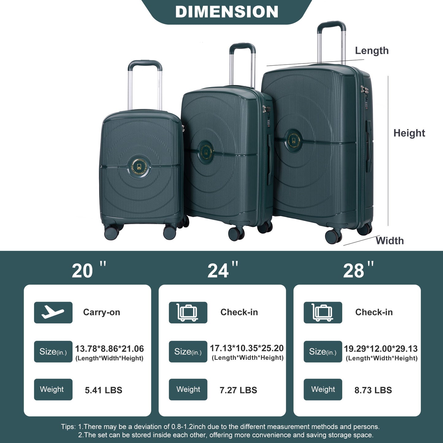 3 Piece Set Expandable Hardshell Suitcase Double Spinner Wheels Daily Nest