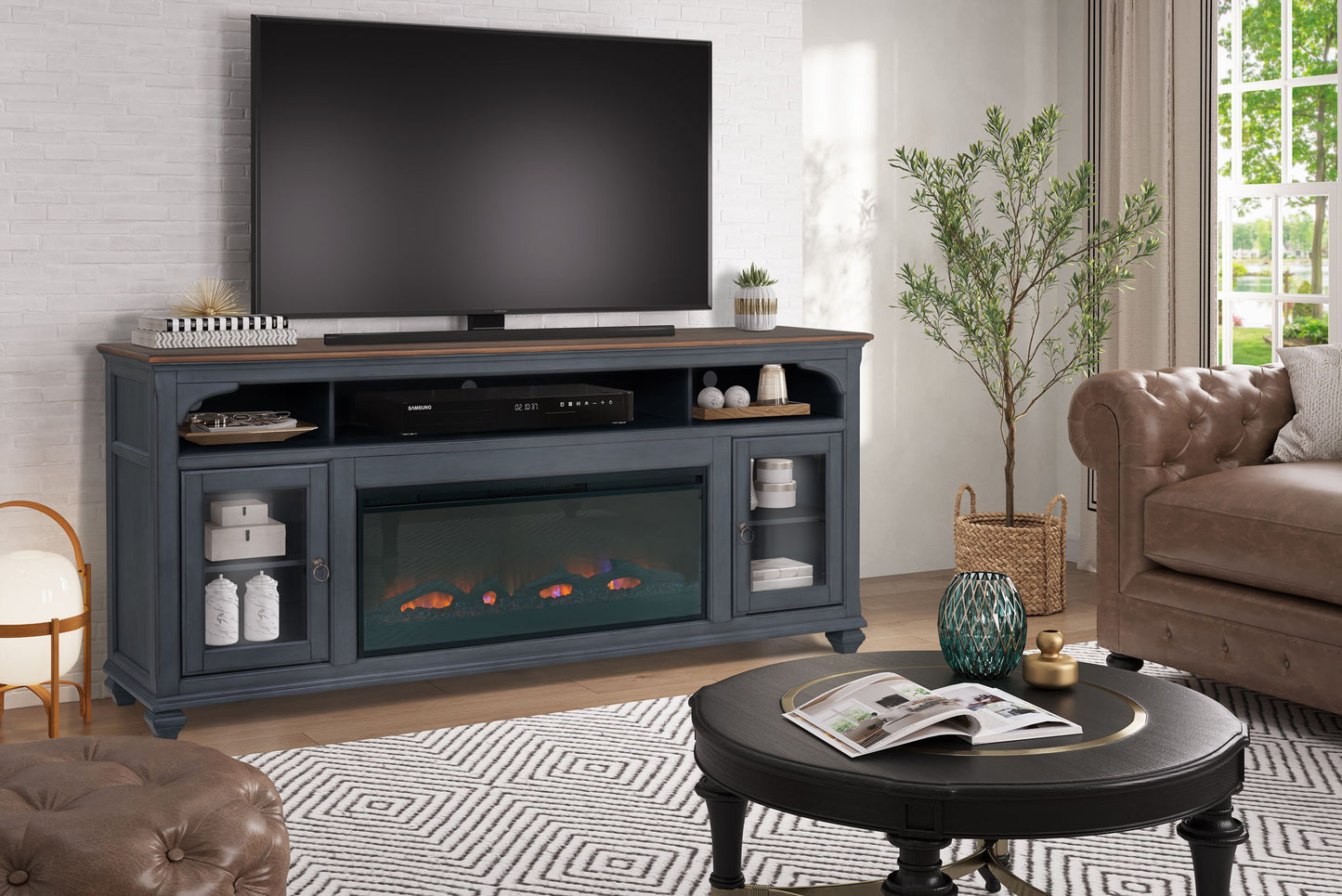 Americana - 86 In Fireplace TV Stand For TVs Up To 95" - Blue Legends