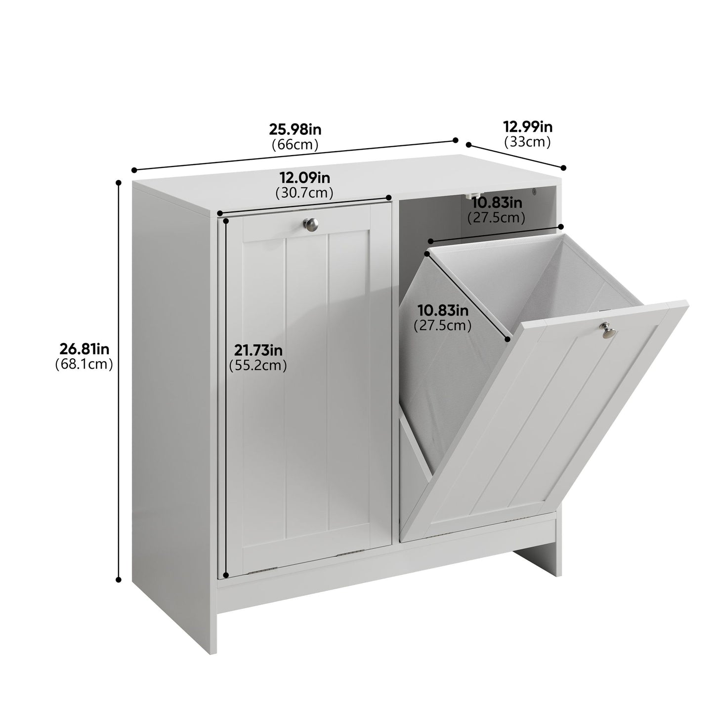 Tilted Laundry Hamper With Removable Basket, Hidden Laundry Hamper, Bathroom Storage Cabinet, Free Standing Organizer - White Home Essentials