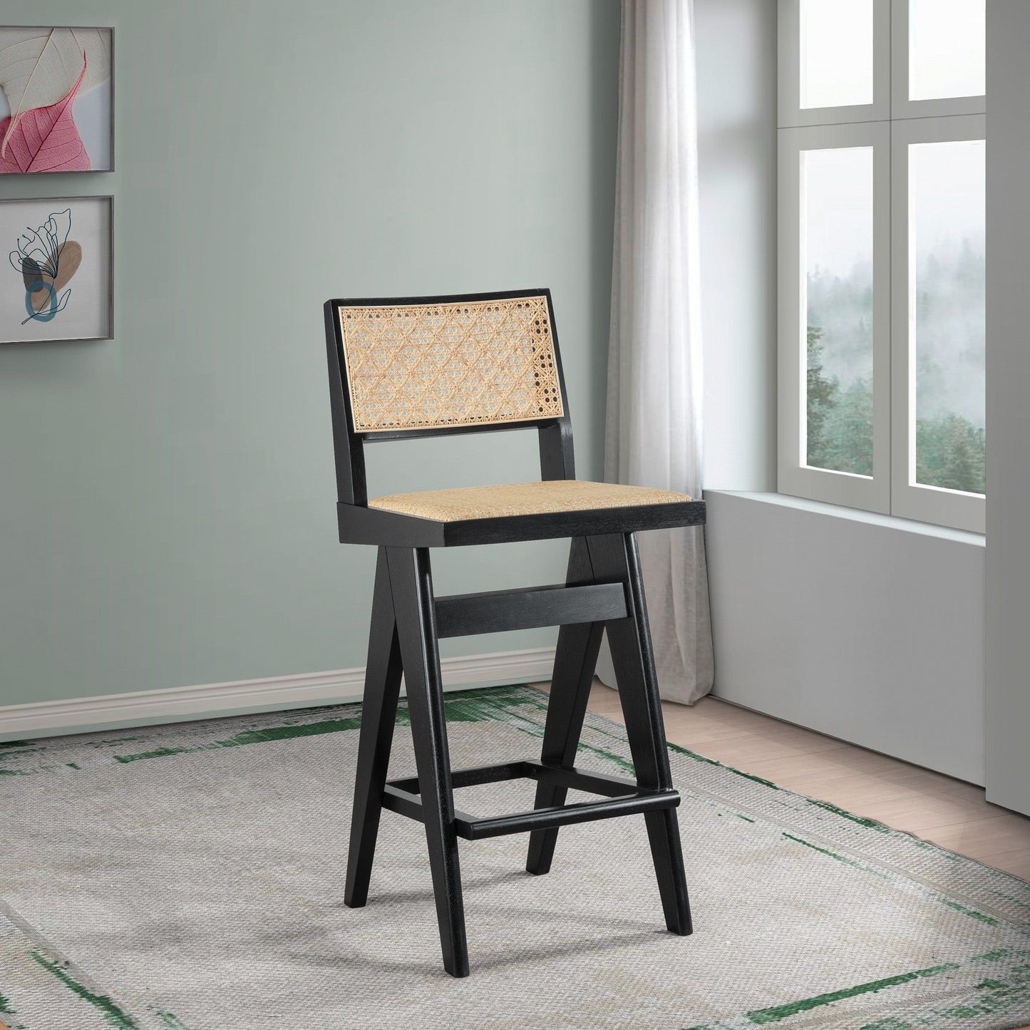 Keira - Bar Stool (Set of 2) - Black / Rattan Ashcroft Furniture