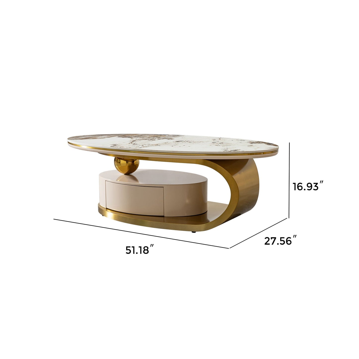 Modern Coffee Table Thick Sintered Stone Top With 2 Drawers Matt Stainless Steel Base - Gold Home Essentials