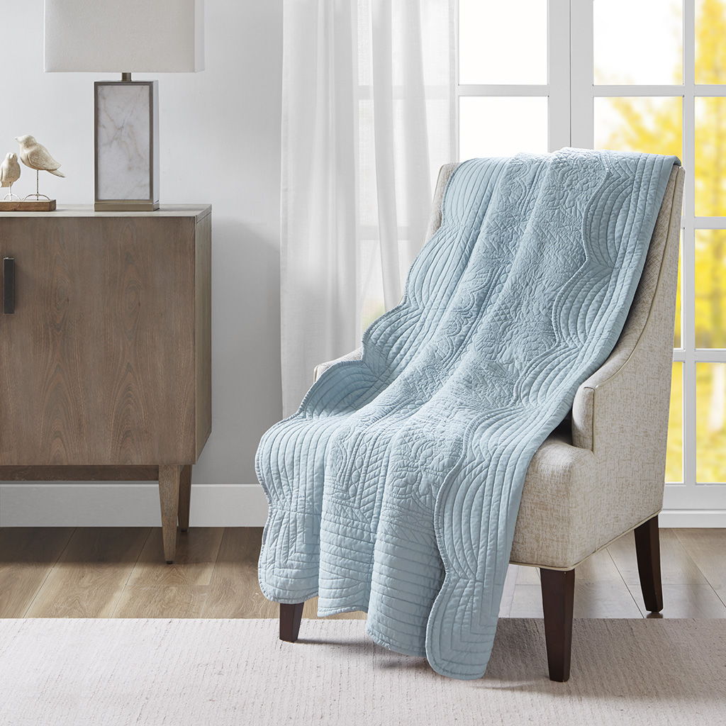 Tuscany - Oversized Quilted Throw With Scalloped Edges - Blue Madison Park