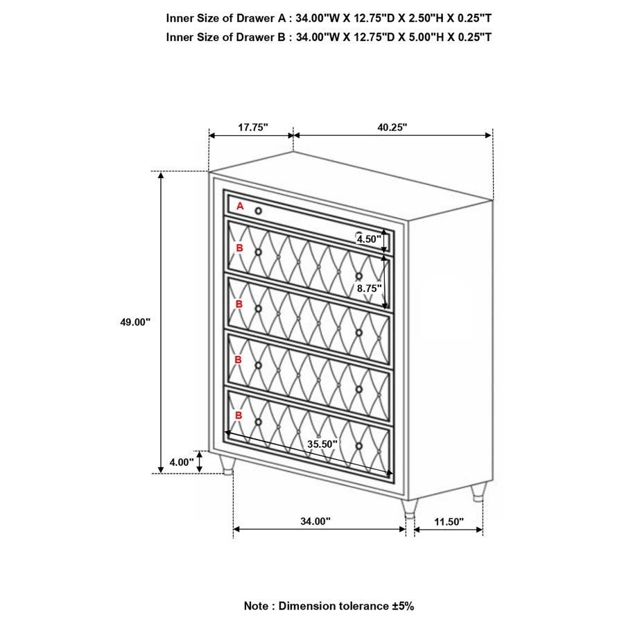 Antonella - 5-Drawer Bedroom Chest CoasterElevations