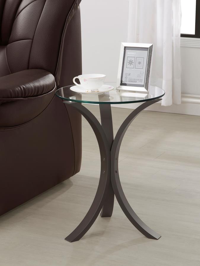 Edgar - Round Glass Top Accent Side Table - Cappuccino CoasterEveryday