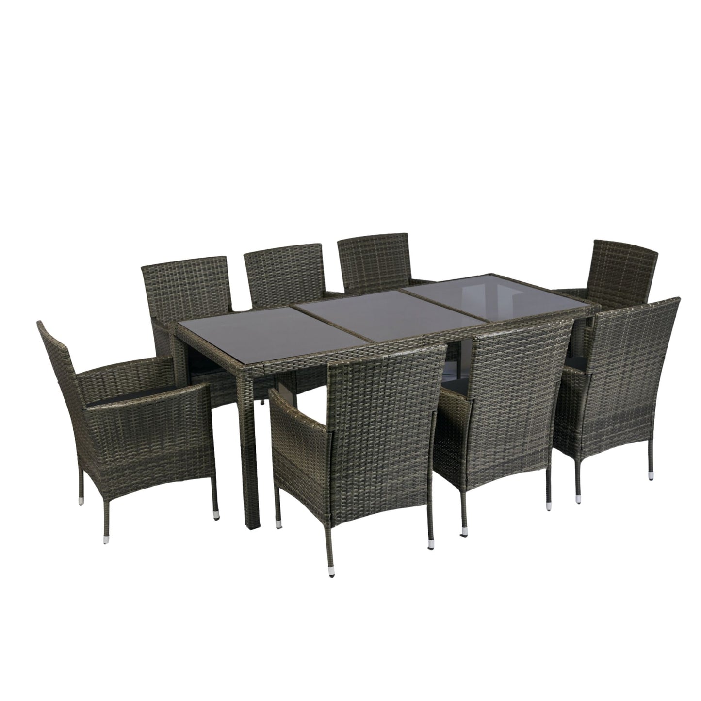 9 Piece Outdoor Patio Wicker Dining Set Patio Wicker Furniture Dining Set Glass Top - Gray / Black Home Essentials