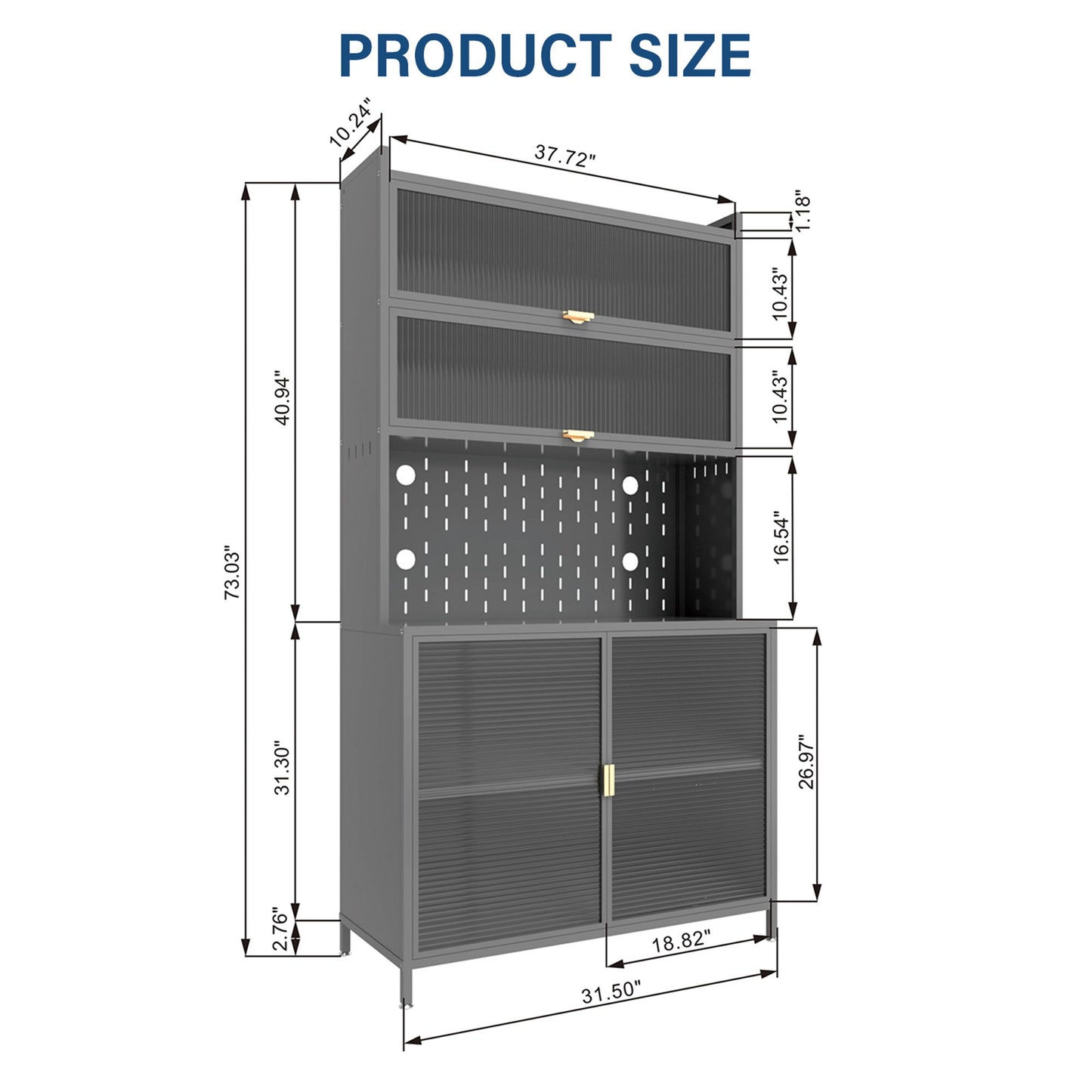 Tall Kitchen Pantry Cabinet With Flip Doors And Pegboard, Anti Tip Steel Storage Hutch Home Essentials