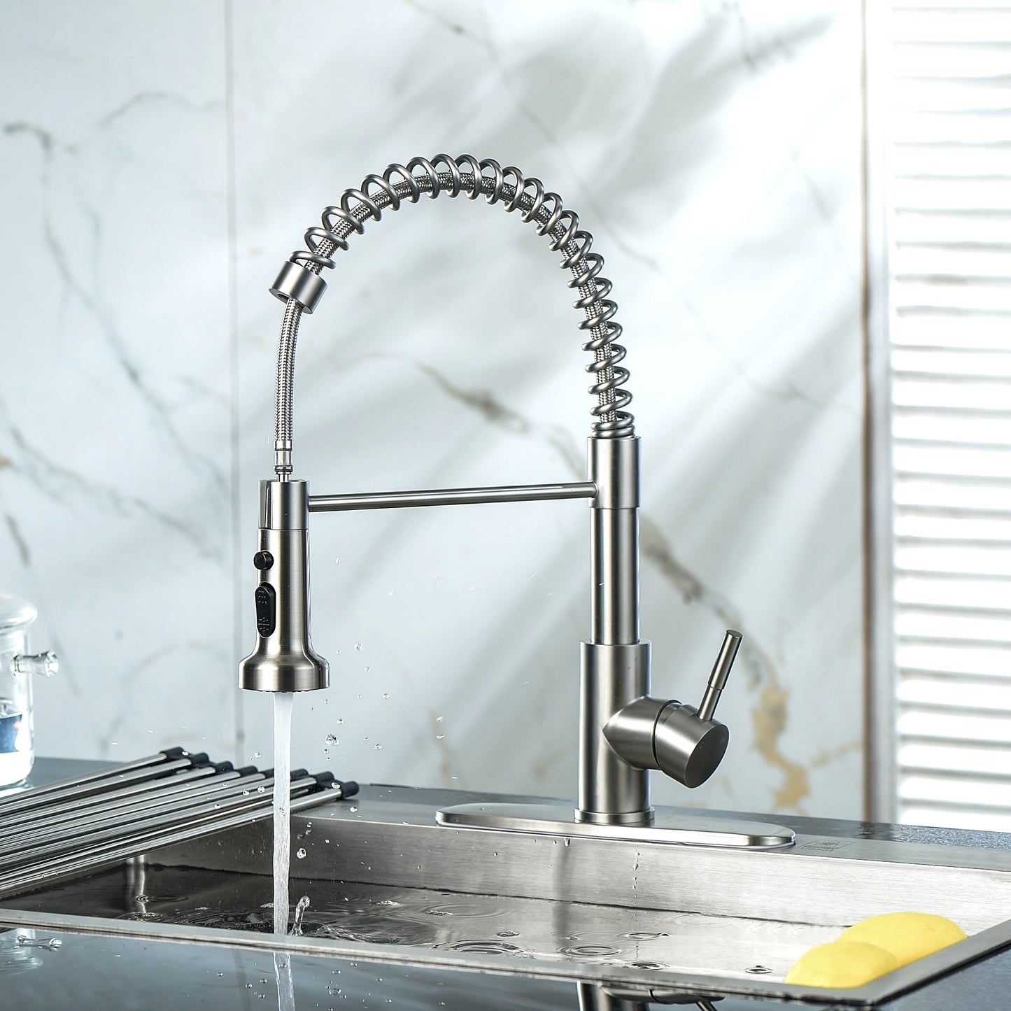 Kitchen Faucet With Pull Down Spray Head - Brushed Nickel Daily Nest