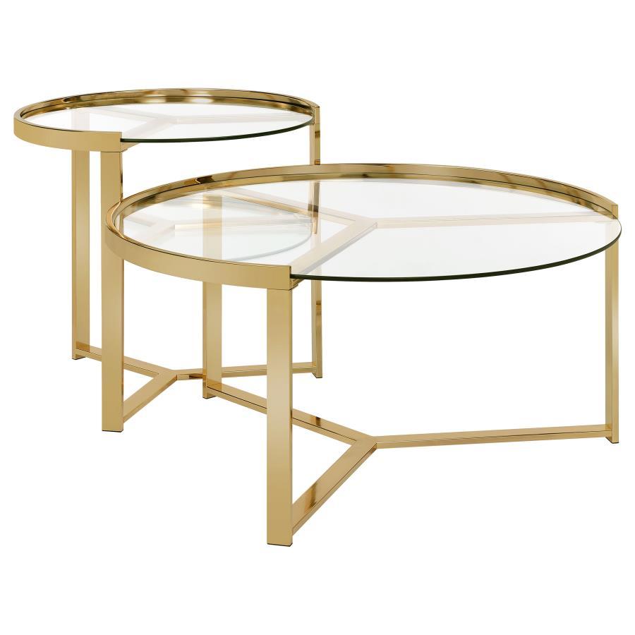 Delia - 2 Piece Round Glass Top Nesting Coffee Table Coaster Fine Furniture