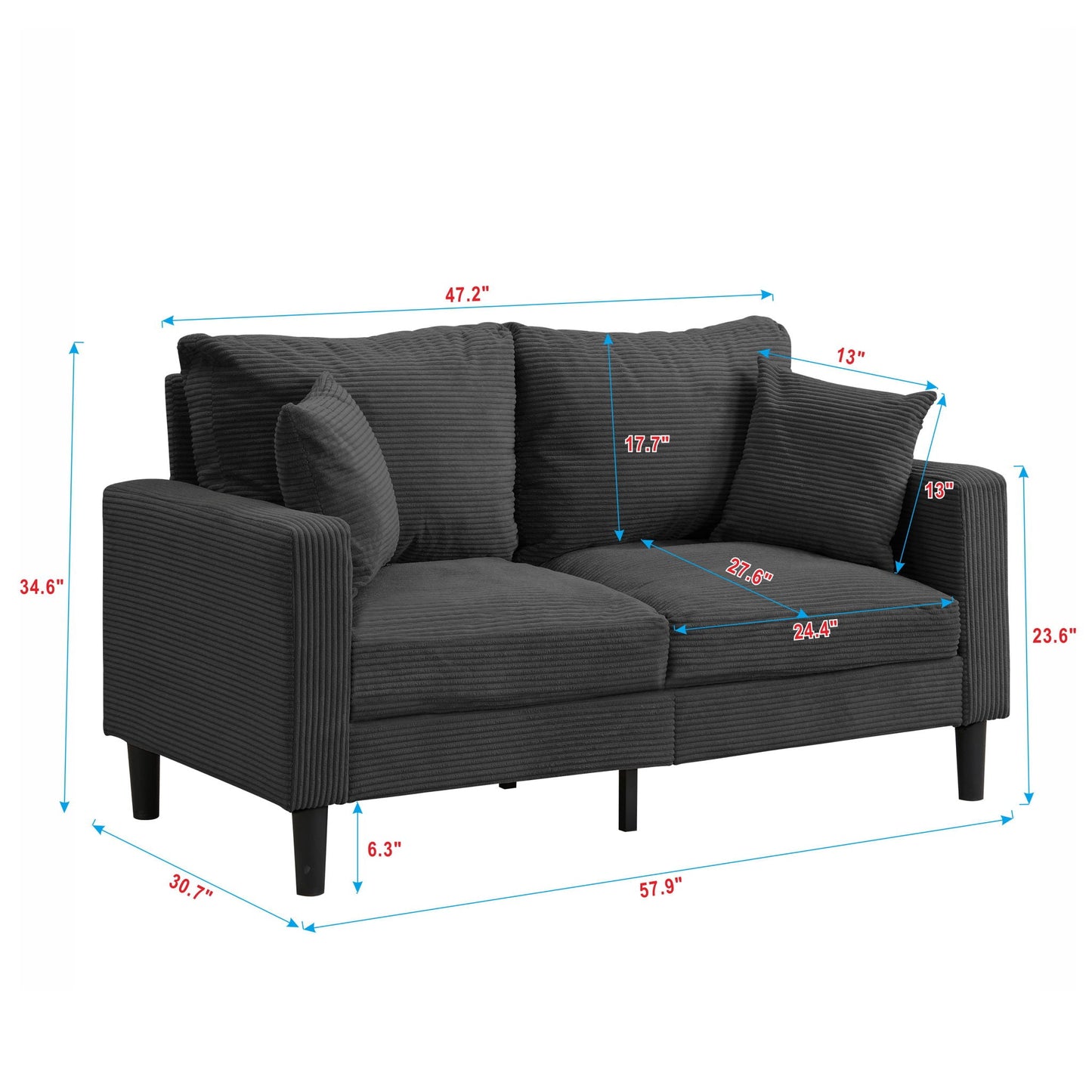 Modern Upholstered Loveseat Sofa, High Resilience Home Essentials