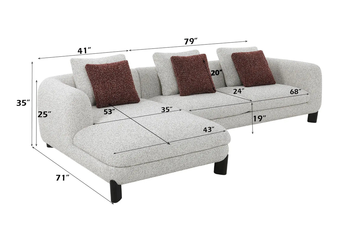 Mardi - Tweed Sectional Sofa With 3 Pillows - Maroon / Beige Acme