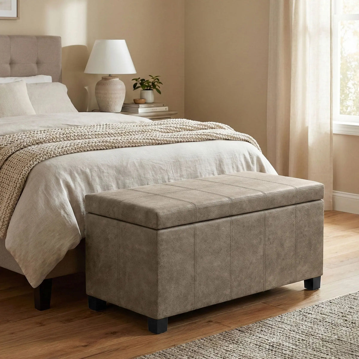 Dover - Storage Ottoman In Smoky Leather With Lift Up Storage - Brown Simpli-Home