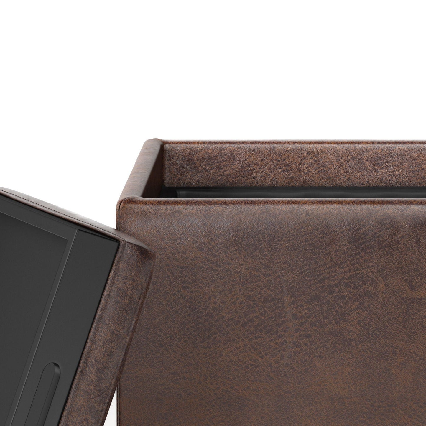 Rockwood - Upholstered Cube Storage Ottoman With Tray Simpli-Home