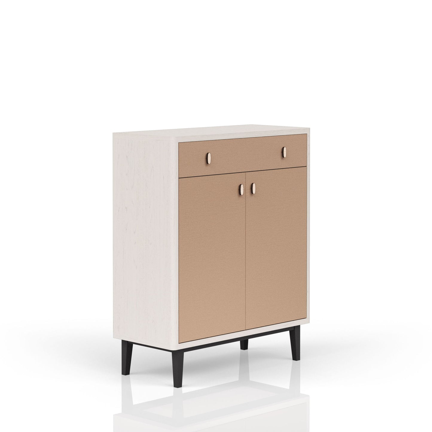 Contemporary Bar Cabinet With Large Storage - White / Pecan Bernards Furniture