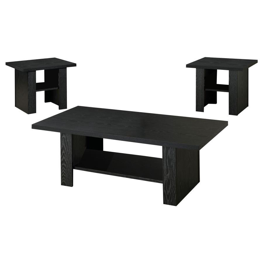 Rodez - 3 Piece Engineered Wood Coffee Table Set - Black Oak CoasterEveryday