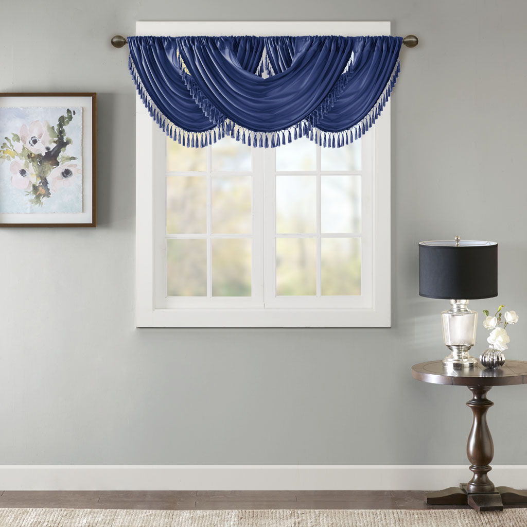 Elena - Waterfall Embellished Valance - Navy Madison Park