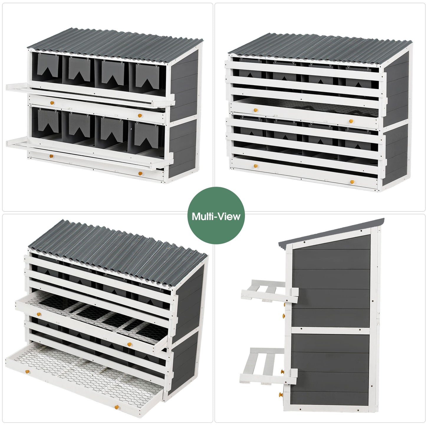 Wooden Chicken Nesting Box With 2 Egg Collection Drawers - White / Gray Daily Nest