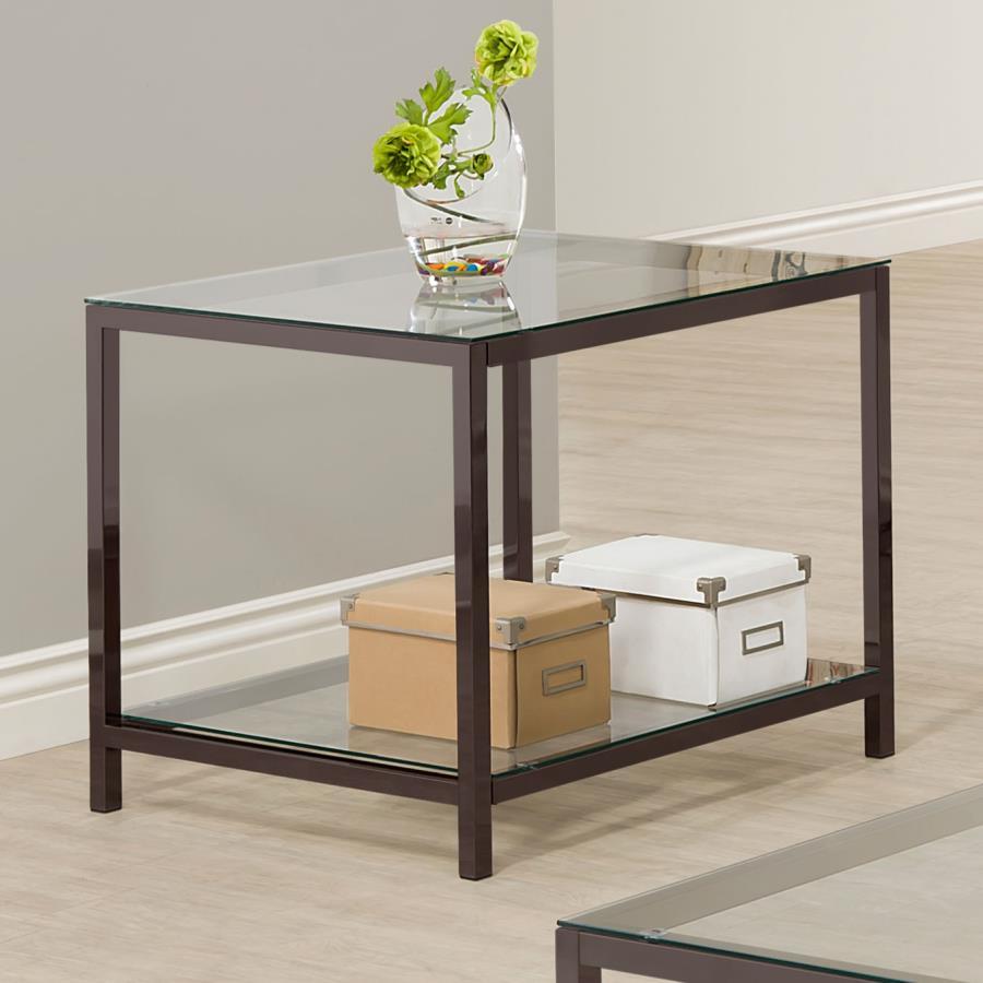 Trini - 1-Shelf Glass Top Side End Table - Black Nickel CoasterEssence