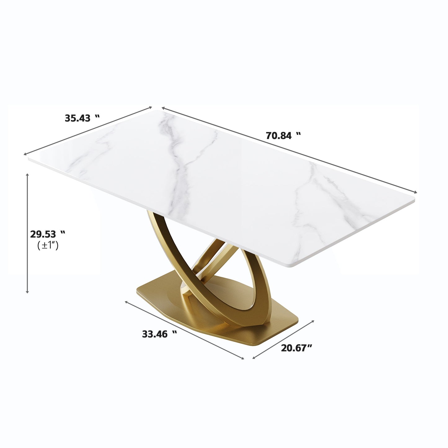 70.84" Modern Artificial Stone Panel Double-Ring Stainless Steel Metal Legs, Can Accommodate 6-8 People Home Essentials