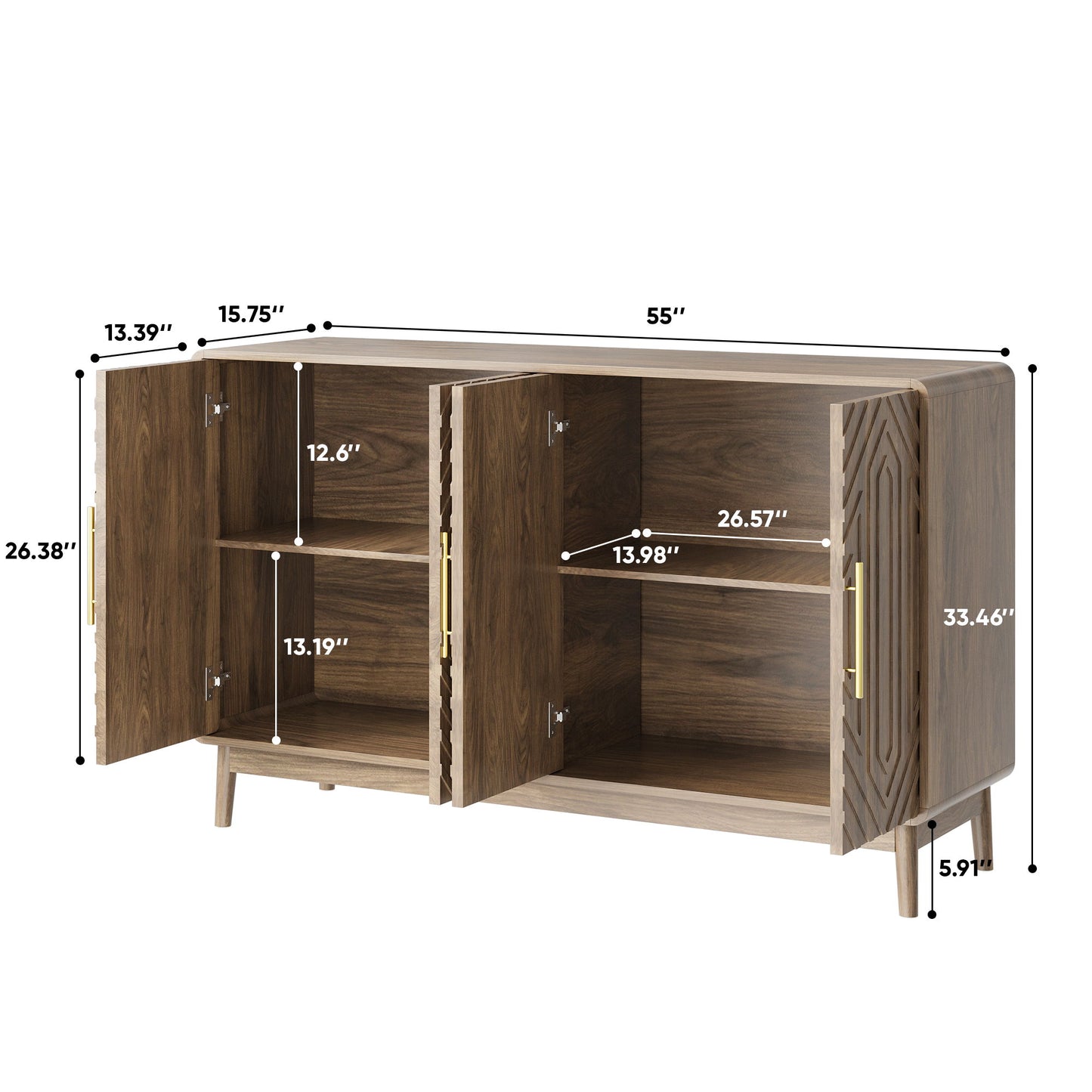 Sideboard Buffet Cabinet With Carved Doors And Adjustable Layer Board Home Essentials