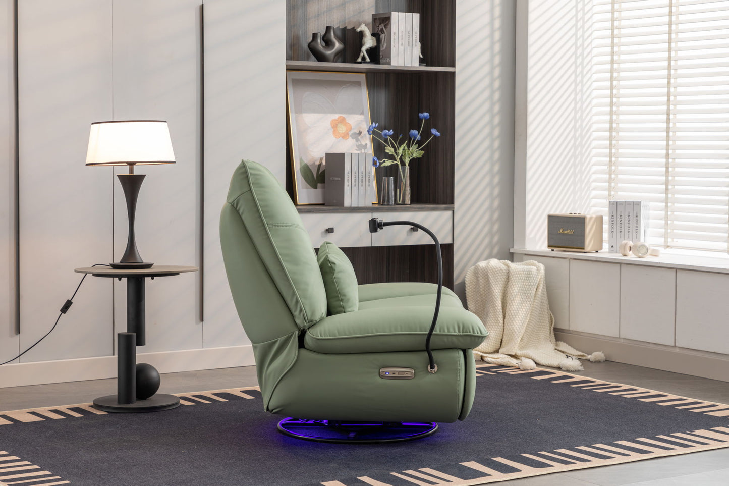 270 Swivel Glider Recliner Chair, Power Recliner Rocking Chair, USB Port Charge For Nursery Chair With Atmosphere Lamp For Living Room Bedroom Apartment Home Essentials