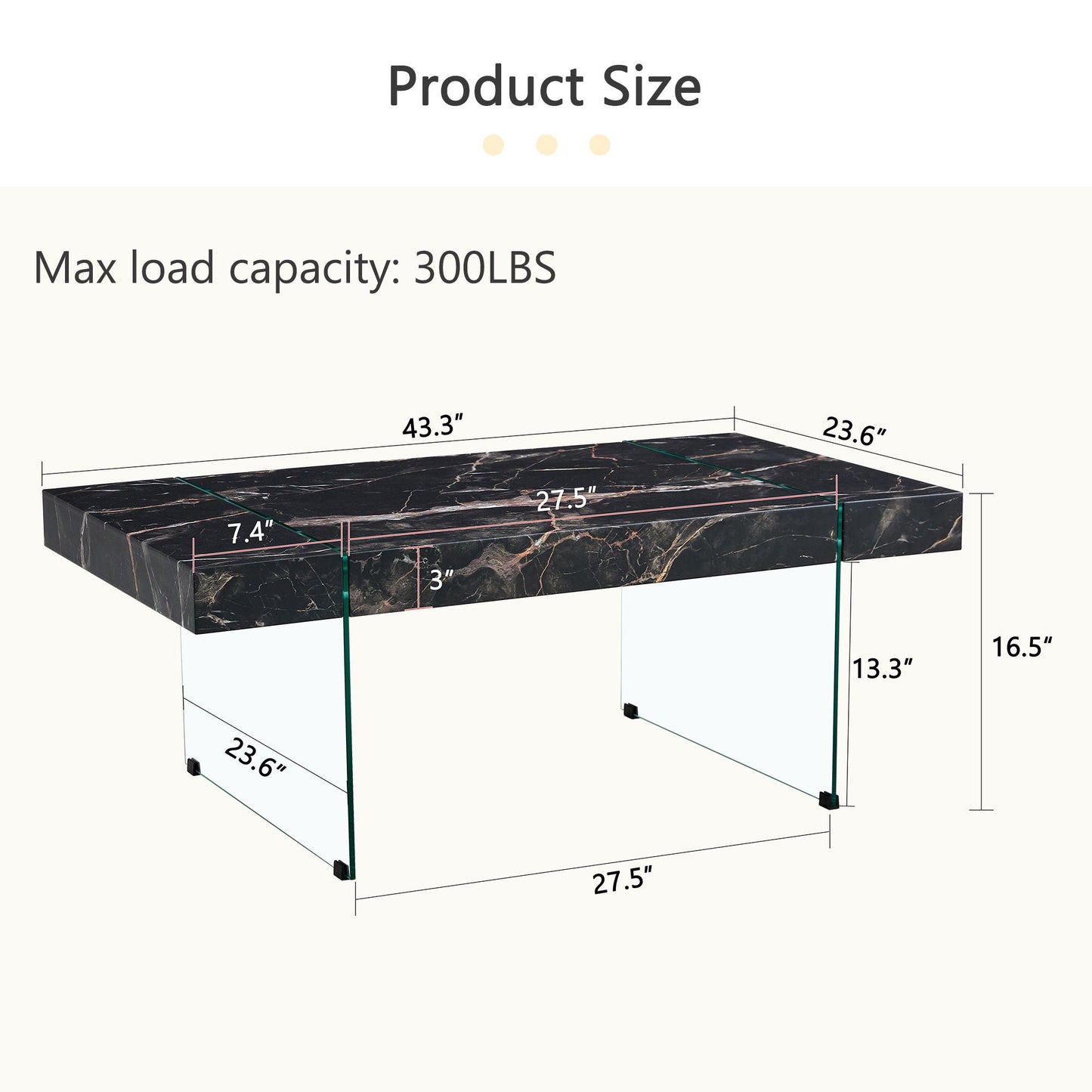Modern Marble Patterned Coffee Table With Tempered Glass Legs Home Essentials