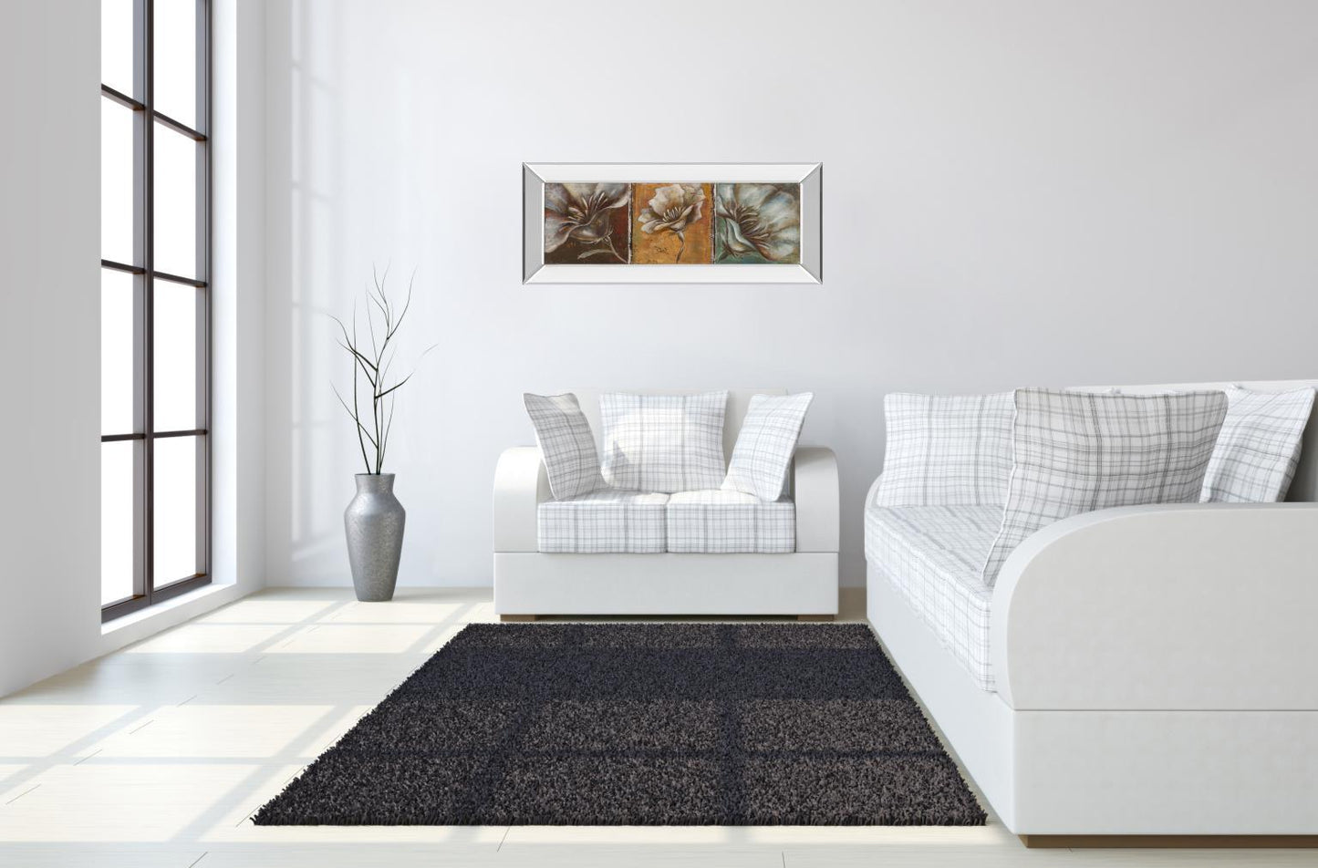 The Three Poppies I By Patricia Pinto - Mirror Framed Print Wall Art - Dark Brown - Snoozhouse