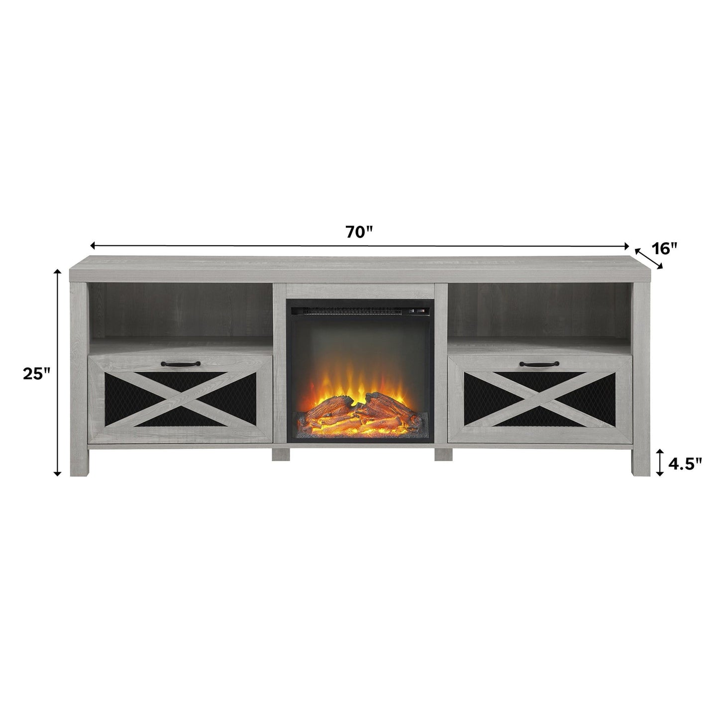 Industrial Farmhouse Metal Mesh Drop Down X Door Fireplace TV Stand Walker Edison