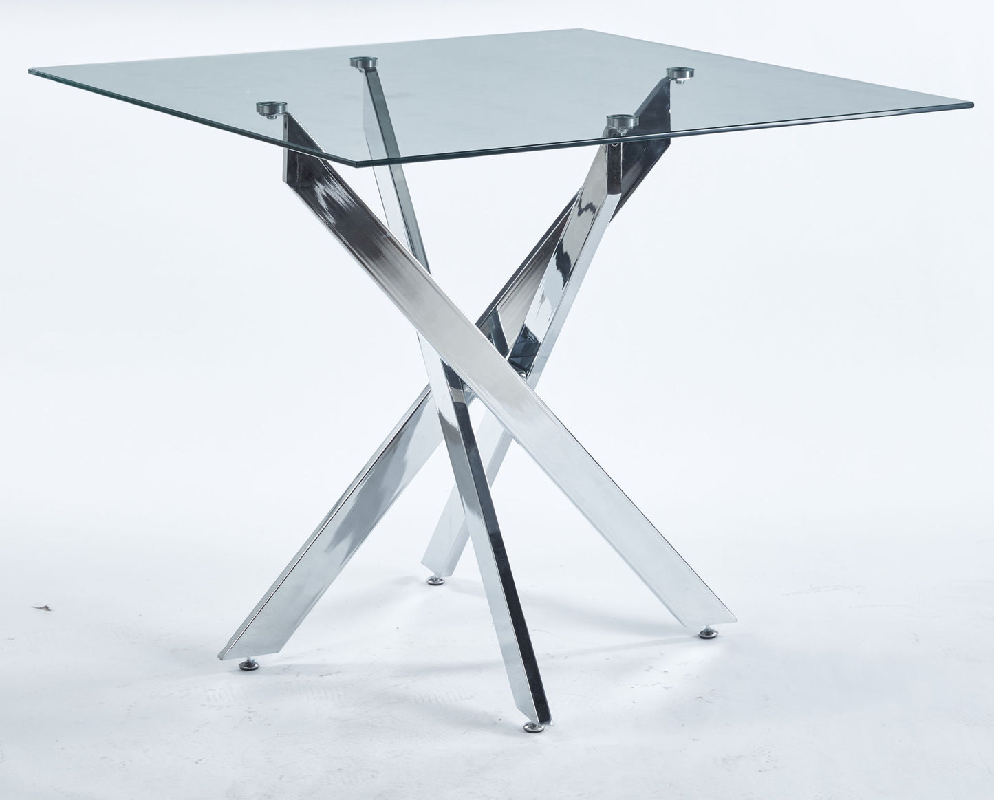 Dining Table With Cross Metal Leg And Tempered Glass, Modern Space Saving Kitchen Table For Living Room Legs, Square Table Home Essentials