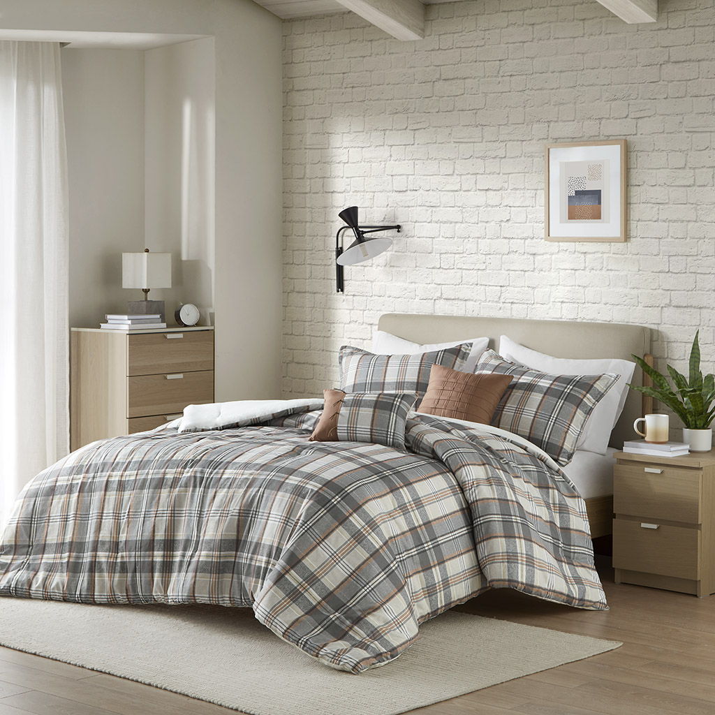 Blake - Plaid Comforter Set - Tan/Gray Intelligent Design
