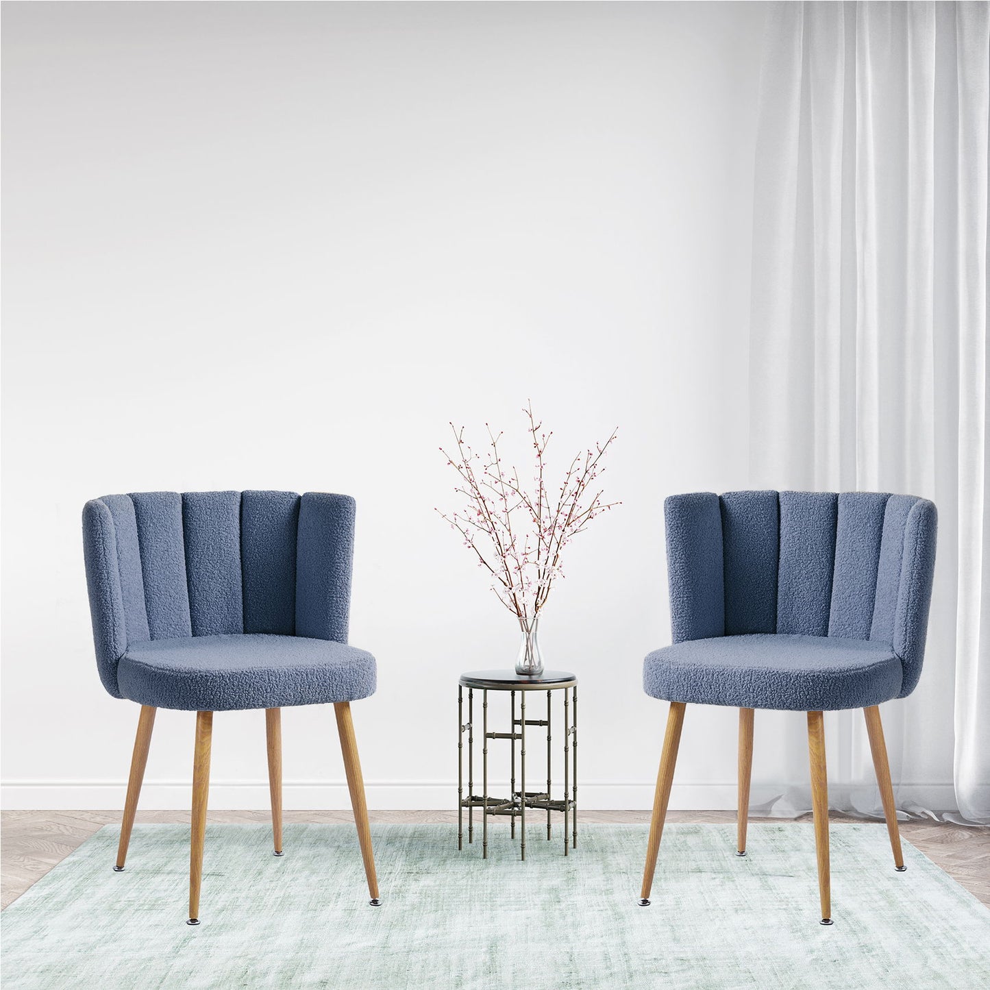 Modern Dining Chair (Set of 2) With Iron Tube Wood Color Legs, Shorthair Cushions And Comfortable Backrest, Suitable For Dining Room, Living Room, Cafe, Simple Structure Home Essentials
