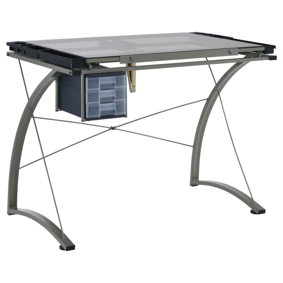 Melo - Glass Top Drafting Table With Storage - Silver CoasterEveryday