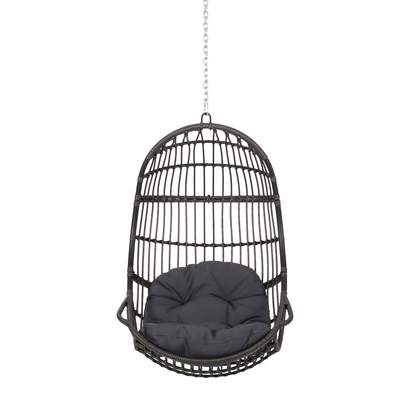 Rustic Hanging Basket Chair With Cushion Noble House