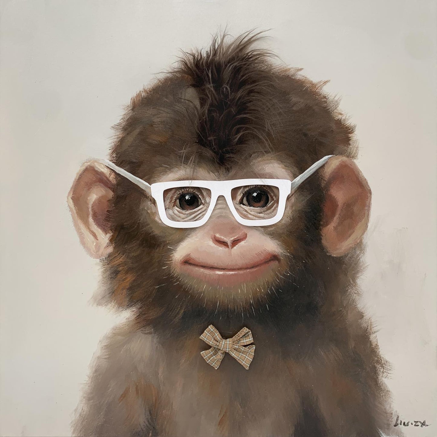 Whimsical Bowtie Primate - 25" x 25" Framed Wall Art Classy Art