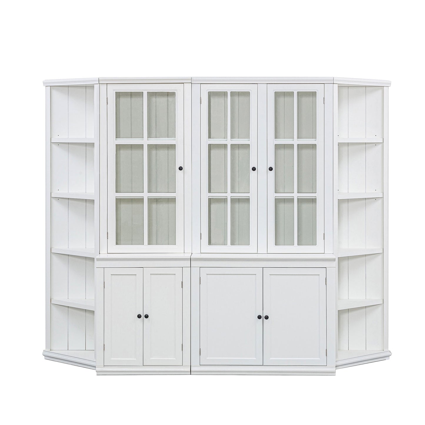 Retro Style Wall Suit With Glass Doors, 75.25" Tall Display Cabinets & Triangle Sided Bookshelves - White Hearth and Haven