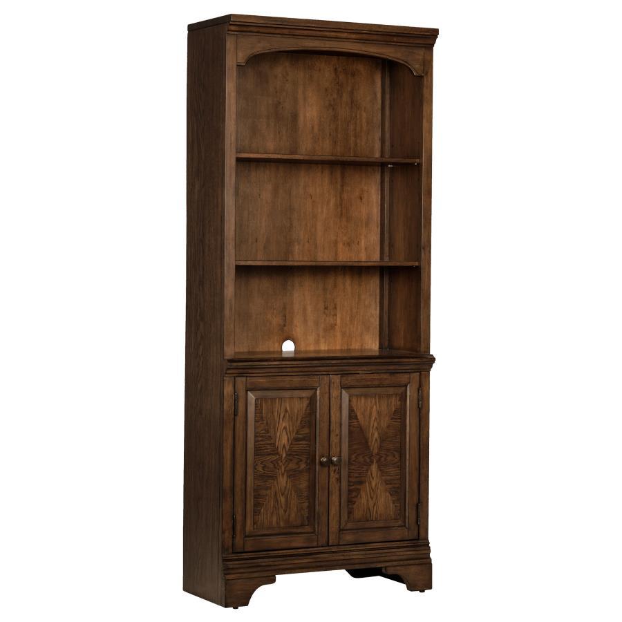Hartshill - 3-Shelf Cabinet Bookcase - Burnished Oak CoasterElevations