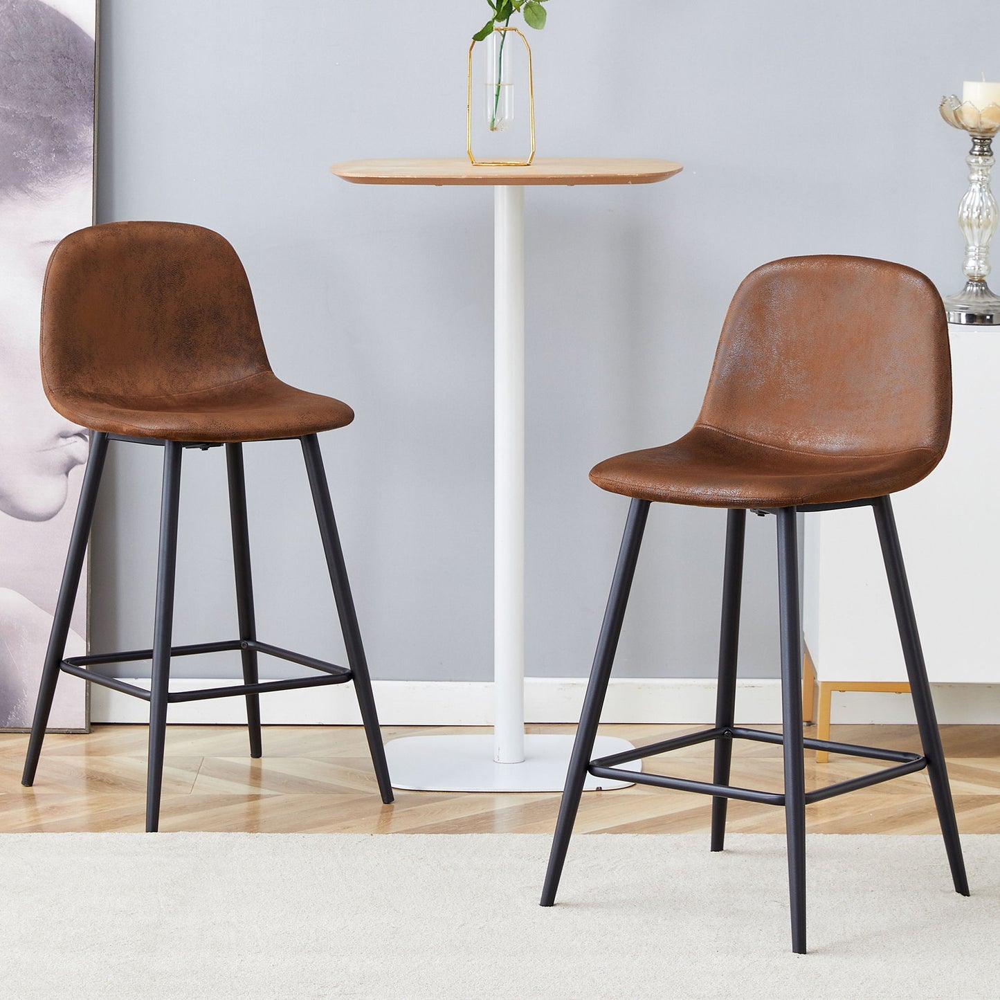 Modern Black Pu Bar Chair Rounded Backrest (Set of 2) Home Essentials