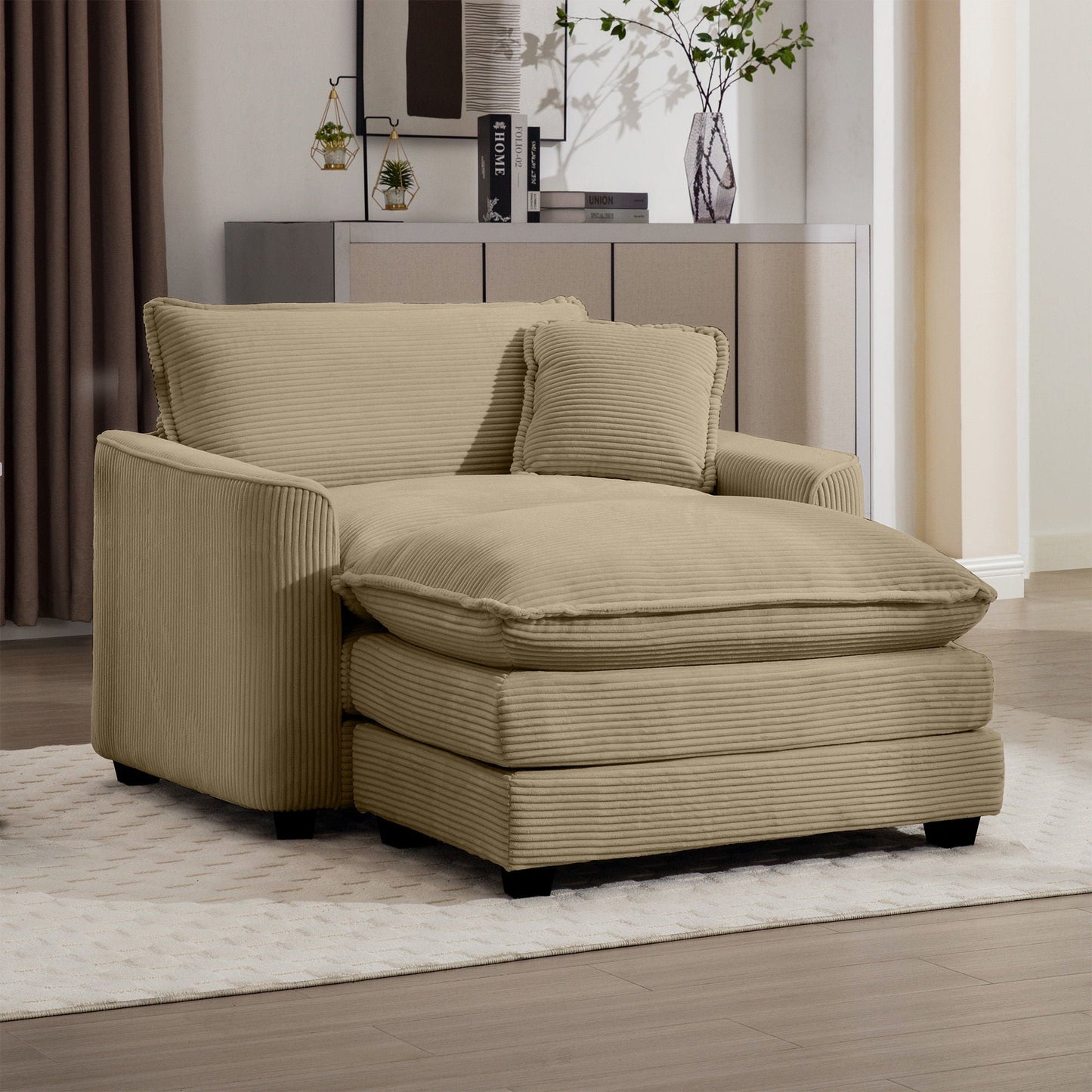 Classic Modern Comfortable Single Chair Deep Seat Sofa With Footstool Home Essentials