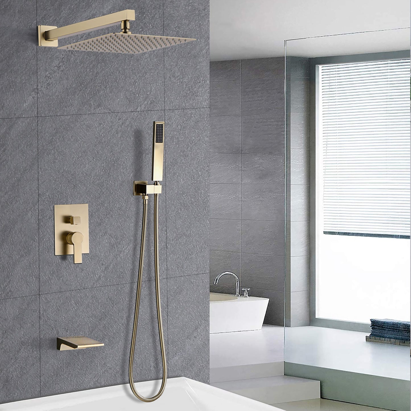 Tub Shower Faucet Set With 12" Rain Shower Head And Handheld Spray Combo Daily Nest