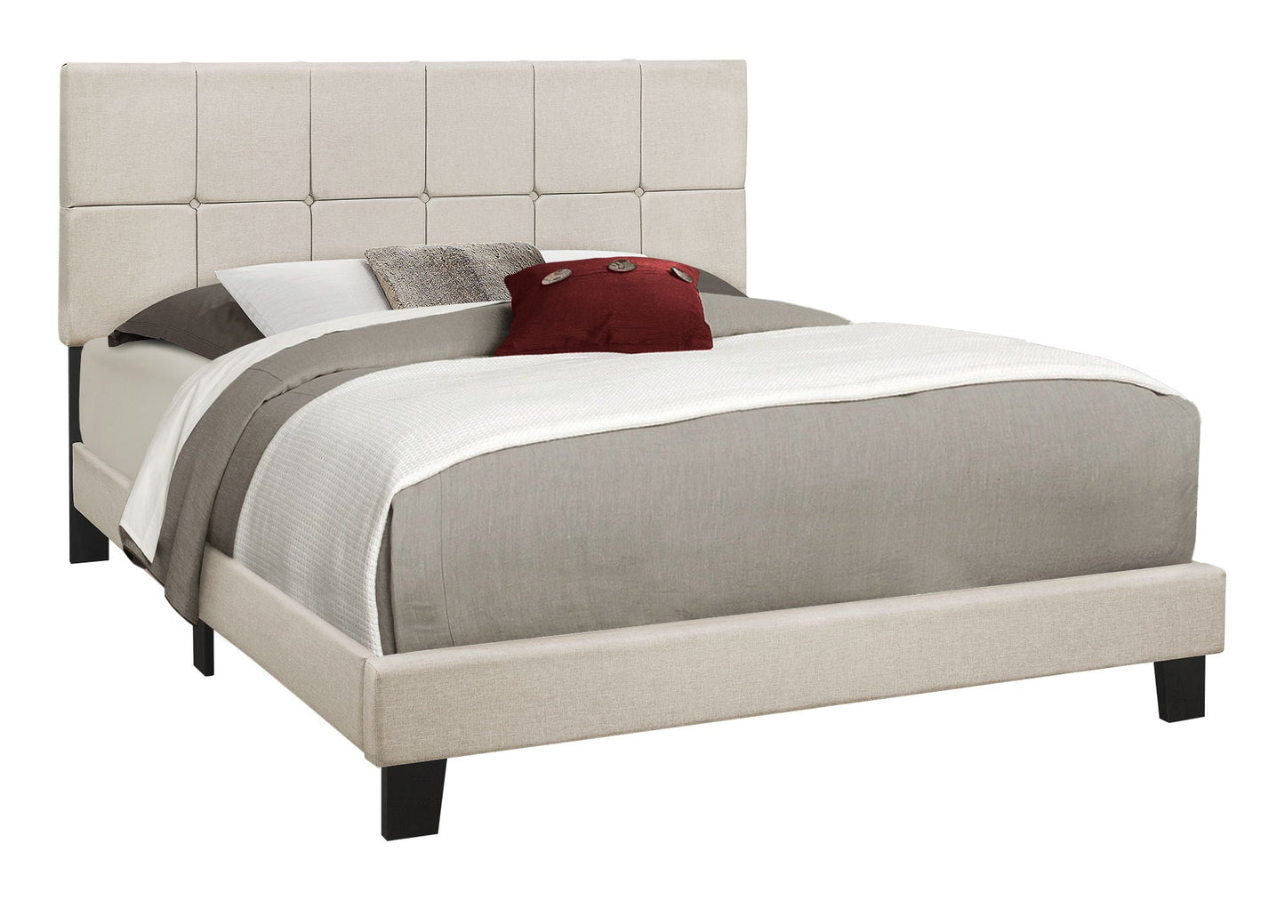 Queen Size Bed, Upholstered, Transitional - Beige 8th Street