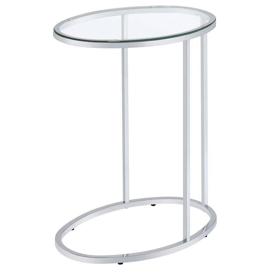 Kyle - Oval Glass Top C-Shaped Sofa Side Table - Chrome CoasterEveryday