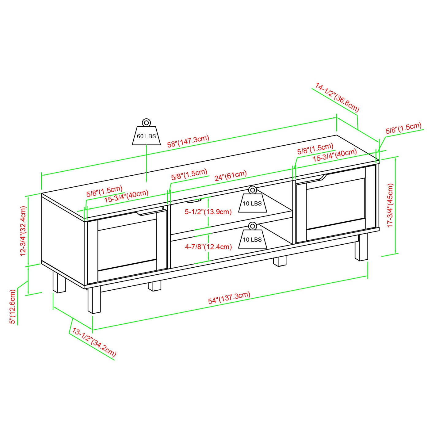Modern 2 Door Open Storage TV Stand For TVs Up To 65" - Solid Black Walker Edison