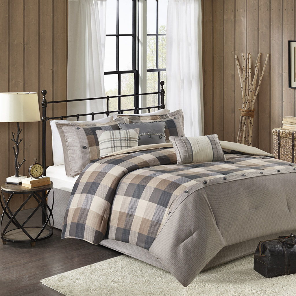 Ridge - King 7 Piece Herringbone Comforter Set - Neutral Madison Park