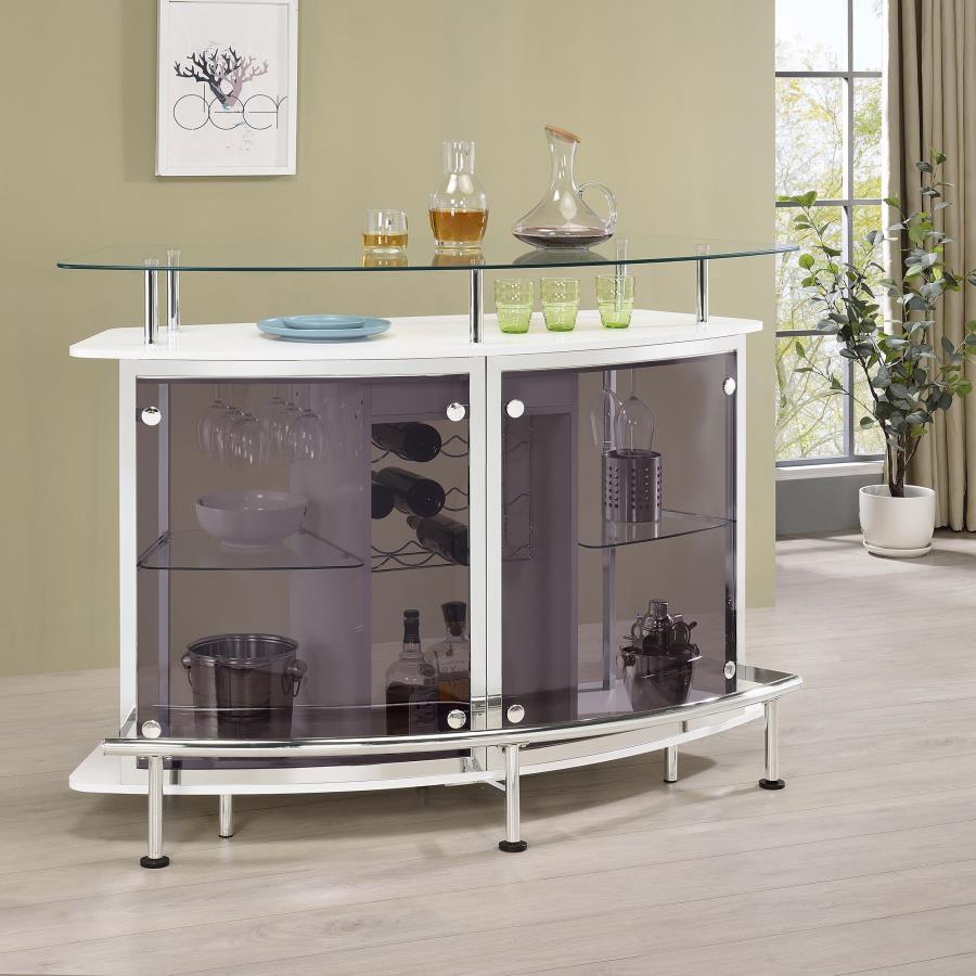 Gideon - Curved Glass Top Home Cabinet CoasterEssence