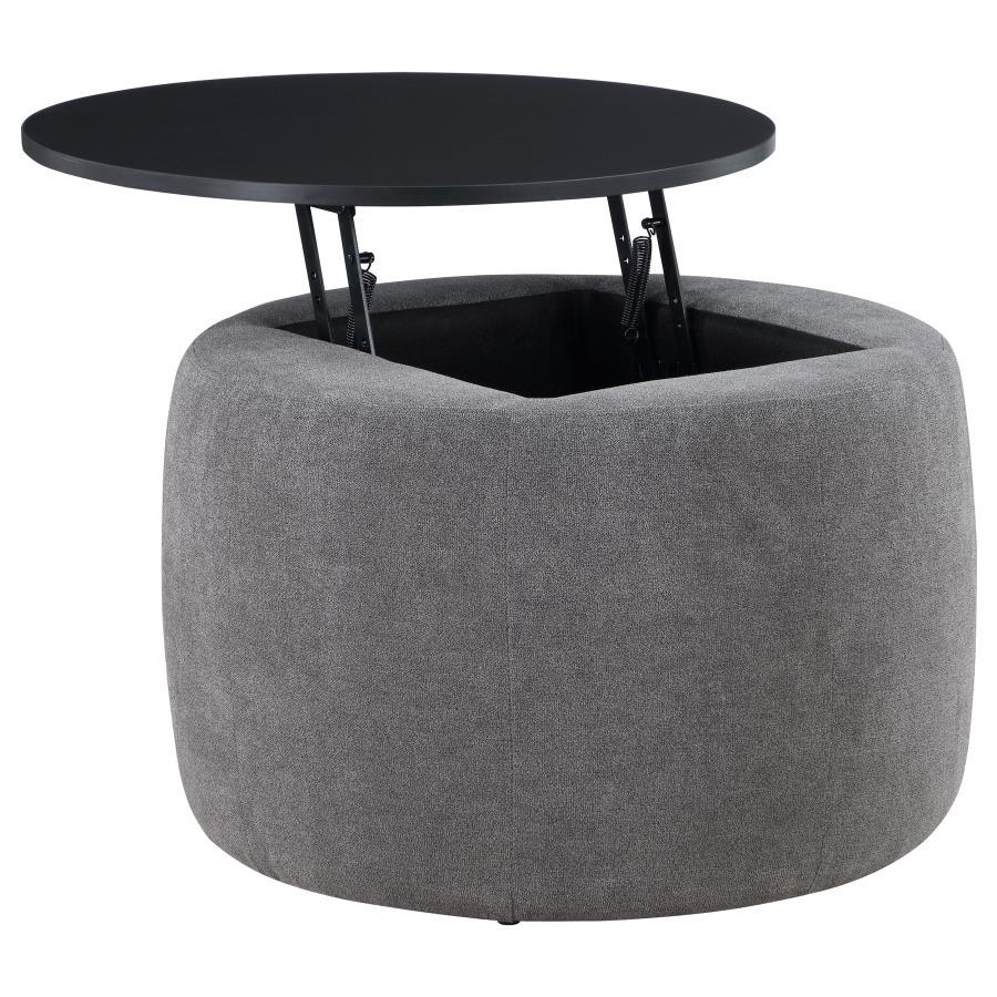 Tesoro - Round Upholstered Lift Top Storage Ottoman - Gray Coaster Fine Furniture