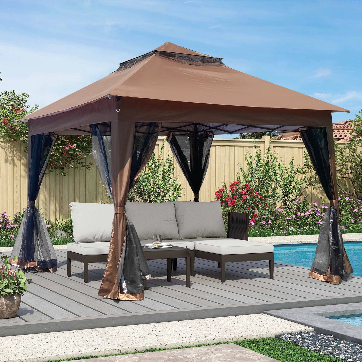 Outdoor Pop Up Gazebo Canopy With 2 Tier Soft Top And Removable Zipper Netting Home Essentials
